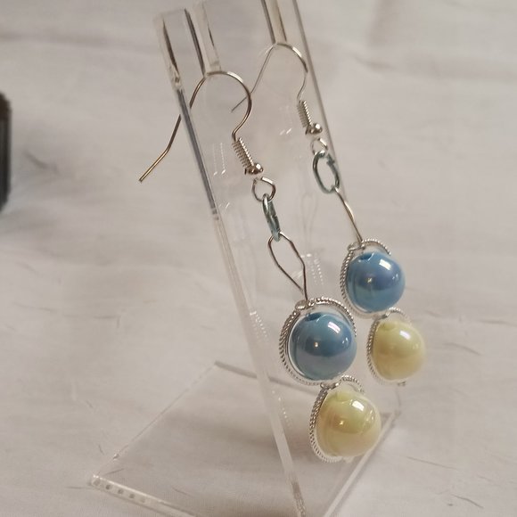 Steel Homemade Hand Crafted Dangled Earrings with Acrylic Beads #58 - Picture 4 of 14